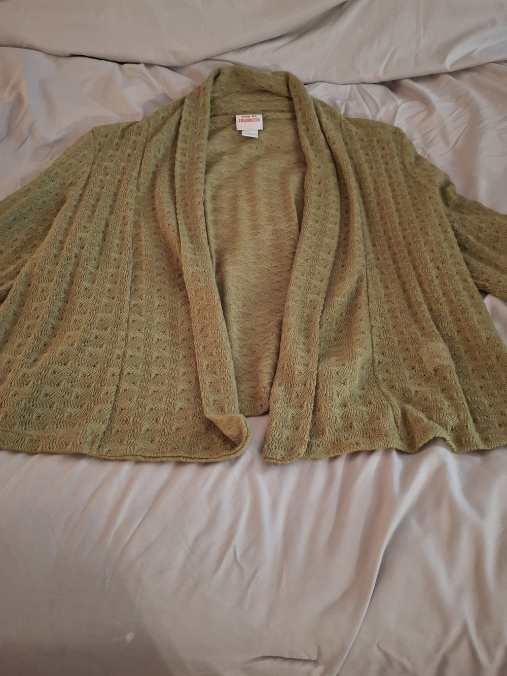 Ruby Rd. Lightweight Olive Crochet Open-Front Cardigan - Picture 2 of 6